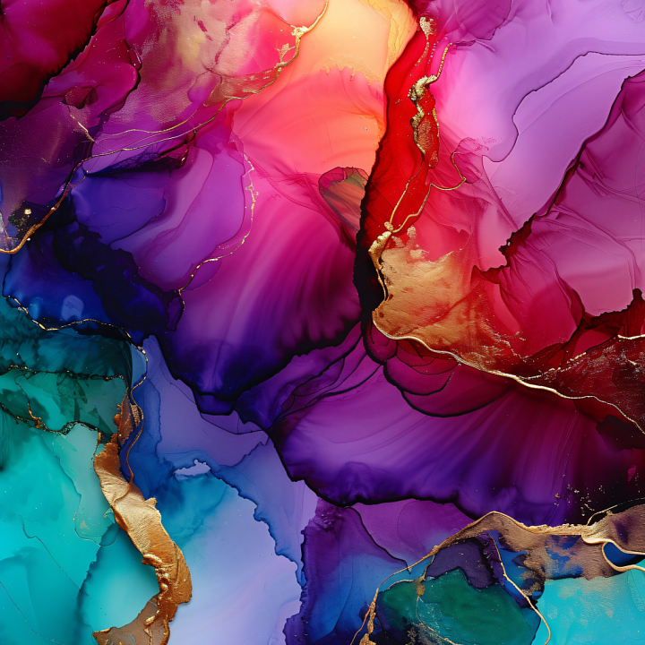 Alcohol Ink Featuring Violet Waves and Gold Veining seamless PBR texture preview