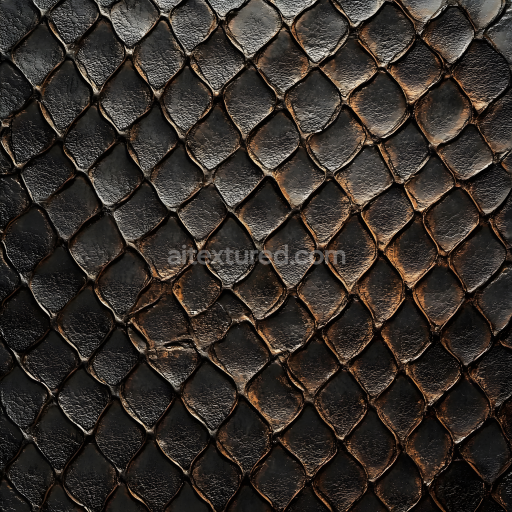 Seamless 3D reptilian skin PBR texture featuring dark scaled pattern and distinct surface detail