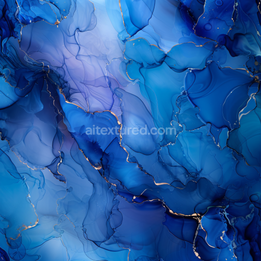 Seamless 3D Alcohol Ink PBR Texture with Blue Violet Fluid Waves and Gold Veins