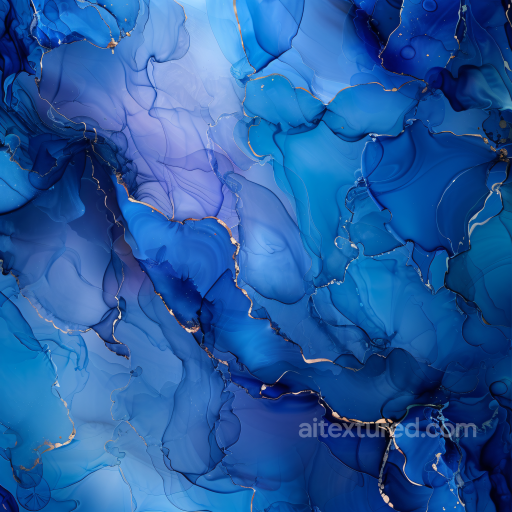 Alcohol Ink PBR Texture with Blue Violet Fluid Waves and Gold Veins seamless Alcohol ink PBR texture
