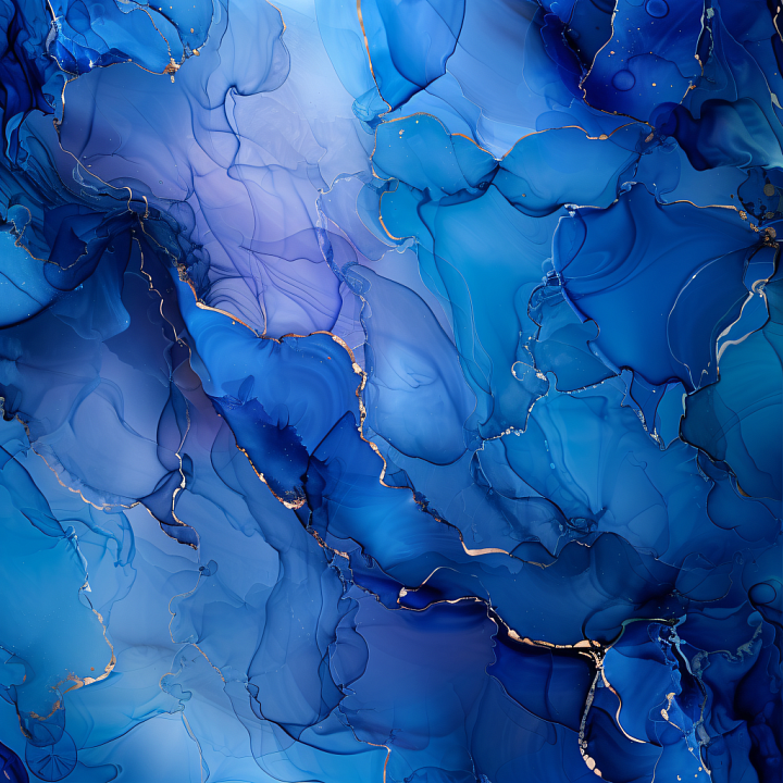 Alcohol Ink with Blue Violet Fluid Waves and Gold Veins seamless PBR texture preview