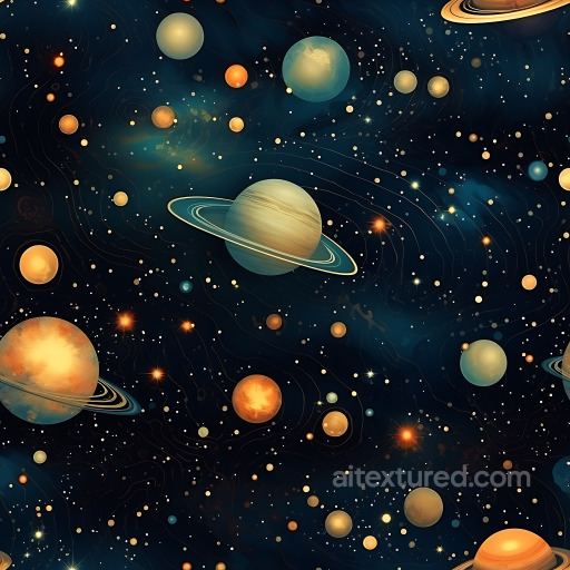 Space PBR Texture Featuring Stylized Planets and Starfield seamless Star, space, planets PBR texture