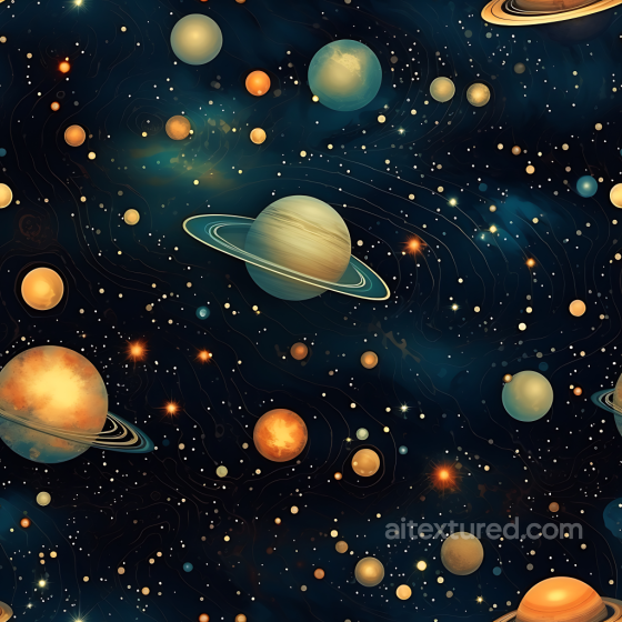 Space PBR Texture Featuring Stylized Planets and Starfield Star, space, planets texture preview