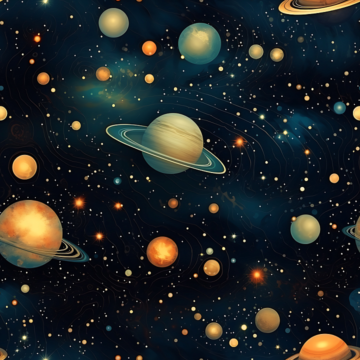 Space Featuring Stylized Planets and Starfield seamless PBR texture preview