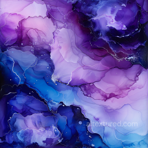 Alcohol Ink PBR Texture Featuring Fluid Purple and Blue Swirls with Delicate Veins seamless Alcohol ink PBR texture