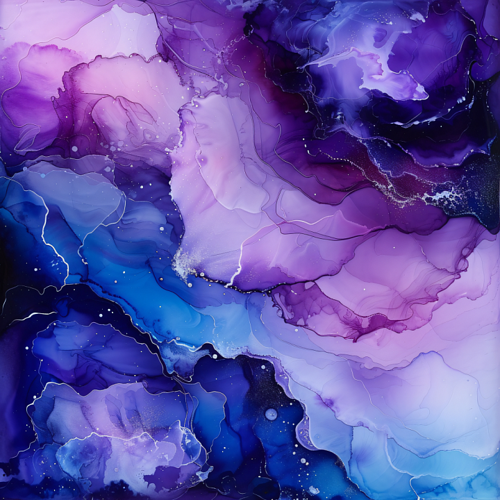 Alcohol Ink Featuring Fluid Purple and Blue Swirls with Delicate Veins seamless PBR texture preview