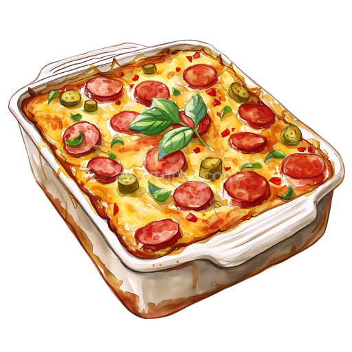 Preview — Breakfast Sausage Casserole with Herbs Watercolor Illustration