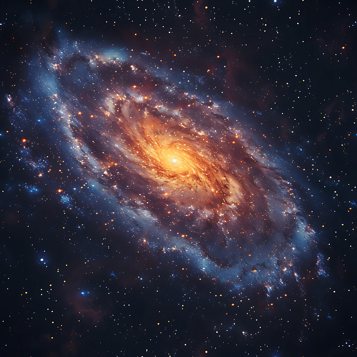 of a Spiral Galaxy with Bright Core and Starfield seamless PBR texture preview