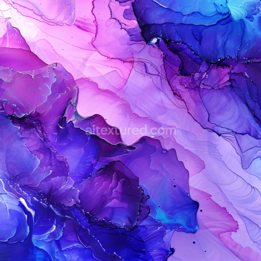 Seamless 3D Alcohol Ink PBR Texture Featuring Violet and Blue Fluid Swirls