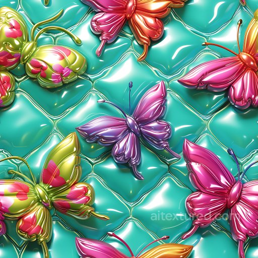 Inflated PBR Texture of Colorful Vinyl Butterfly Panels on Quilted Background seamless Inflated PBR texture