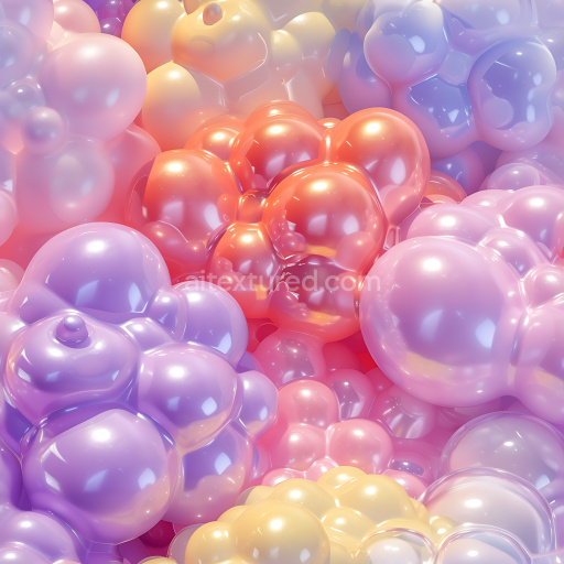 Seamless 3D Inflated PBR Texture Featuring Glossy Bubble Clusters in Soft Pastels