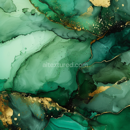 Seamless 3D Emerald Green Alcohol Ink PBR Texture with Gold Veins and Fluid Marbling
