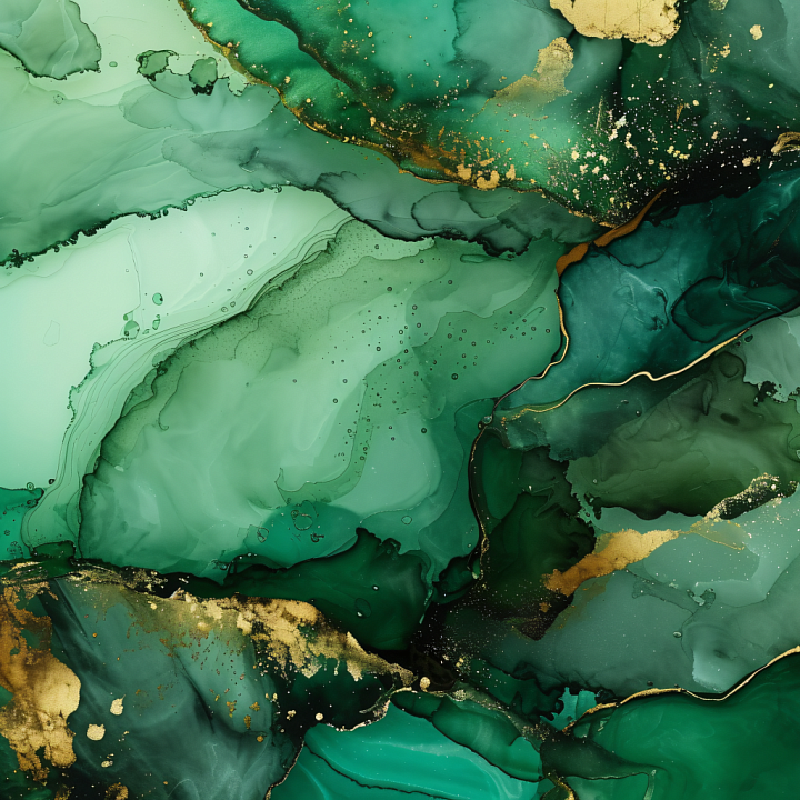 Emerald Green Alcohol Ink with Gold Veins and Fluid Marbling seamless PBR texture preview