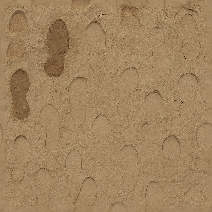 of Dry Muddy Footprints with Footprint Cracking seamless PBR texture preview