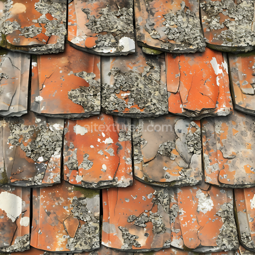 Seamless 3D Weathered Stone Roof Tile PBR Texture with Lichen and Cracks