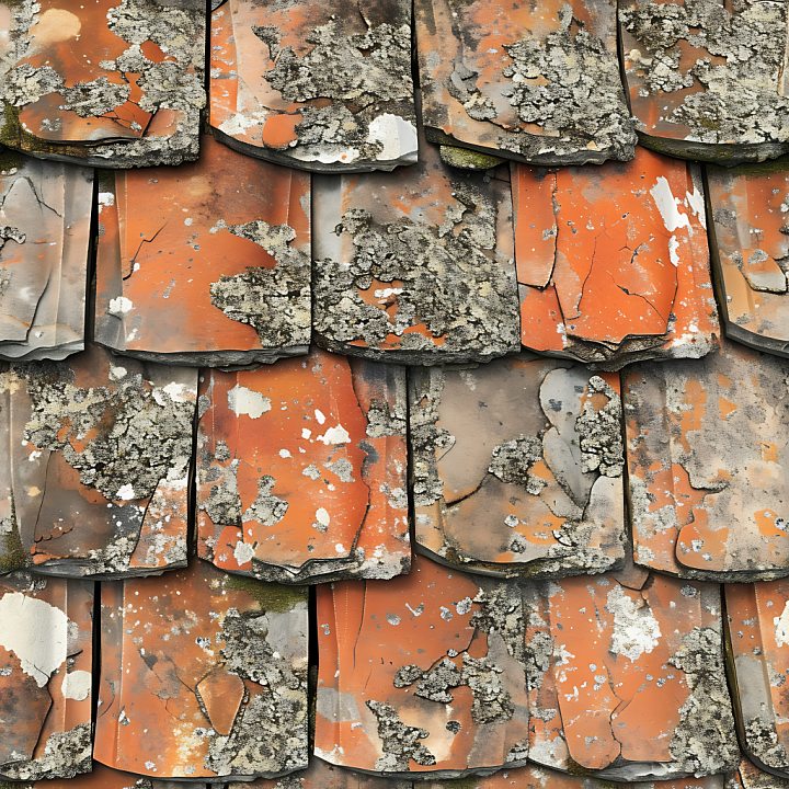 Weathered Stone Roof Tile with Lichen and Cracks seamless PBR texture preview