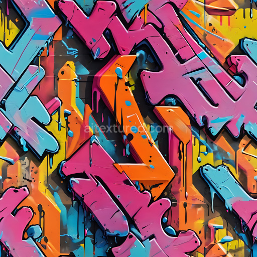 Preview — Seamless 3D PBR graffiti texture with vibrant dripping paint in pink, orange, and blue