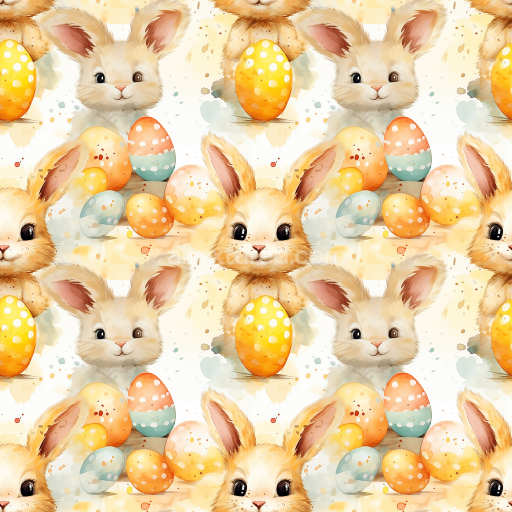 Seamless 3D PBR Texture Featuring Cute Easter Bunny and Soft Pastel Eggs