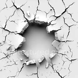 seamless Seamless 3D cracked plaster PBR texture featuring large torn hole and fractures in white texture 8k free download PBR