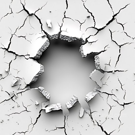cracked plaster PBR texture featuring large torn hole and fractures in white Cracked & Holes texture preview