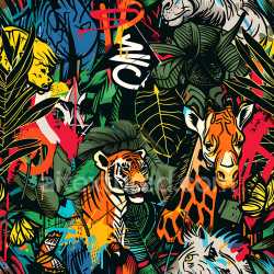 seamless Seamless 3D PBR Graffiti Texture Featuring Jungle Animals and Abstract Spray Paint texture 8k free download PBR