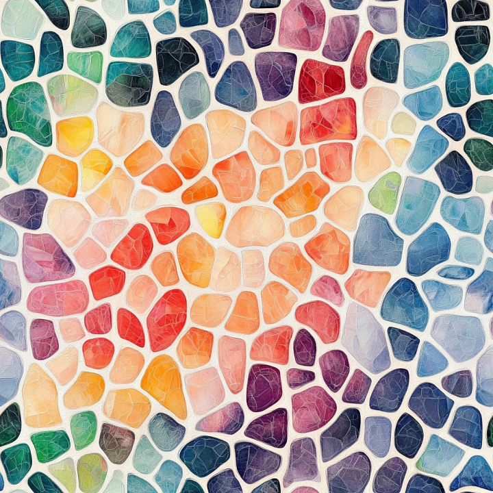 Mosaic of Colorful Irregular Stone Chips with Matte Finish seamless PBR texture preview