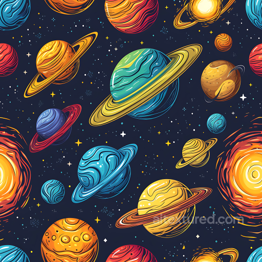 Space PBR Texture with Colorful Cartoon Planets and Starfield seamless Star, space, planets PBR texture