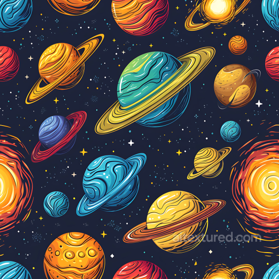 Space PBR Texture with Colorful Cartoon Planets and Starfield Star, space, planets texture preview