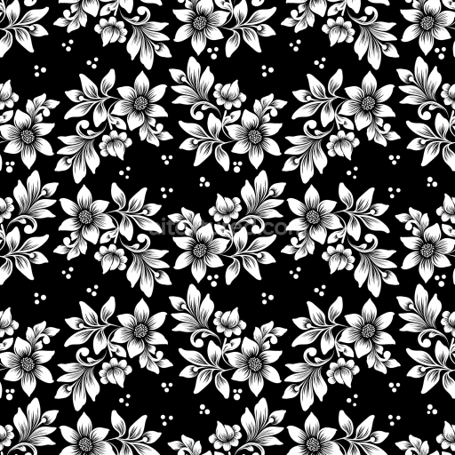 Seamless 3D PBR Texture Featuring Black & White Stylized Floral Fabric Pattern