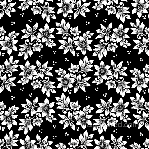 Featuring Black & White Stylized Floral Fabric Pattern seamless White & Black PBR texture