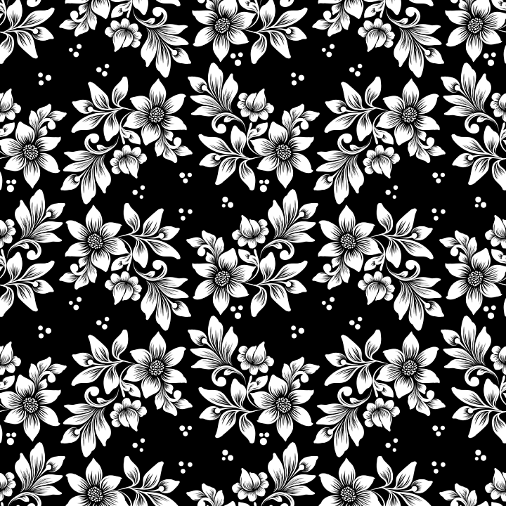 Featuring Black & White Stylized Floral Fabric Pattern seamless PBR texture preview