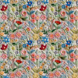 seamless Seamless 3D PBR Texture of Colorful Embroidered Floral Fabric texture 8k free download PBR