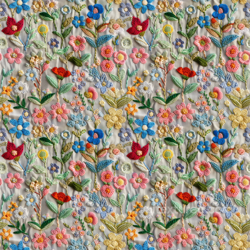 Colorful Embroidered Floral Fabric Seamless Texture seamless Embroidered floral PBR texture