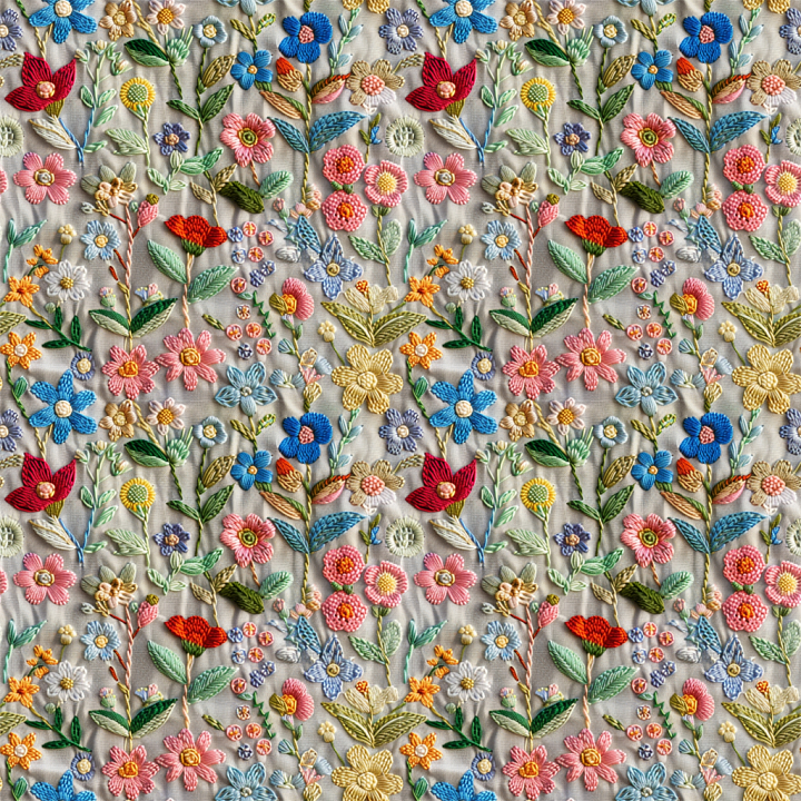 Colorful Embroidered Floral Fabric seamless PBR texture preview