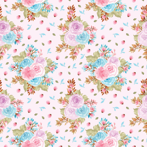 Seamless 3D PBR Texture Featuring Soft Watercolor Floral Bouquet Pattern in Pastels