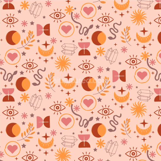 Seamless 3D PBR Texture Featuring Boho Mystical Symbols and Warm Tones