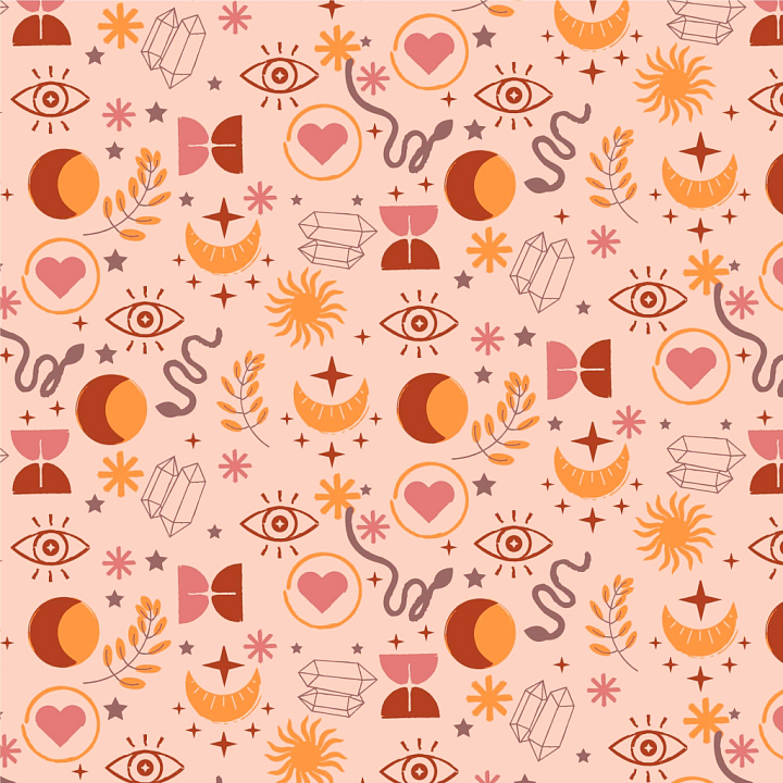 Featuring Boho Mystical Symbols and Warm Tones seamless PBR texture preview