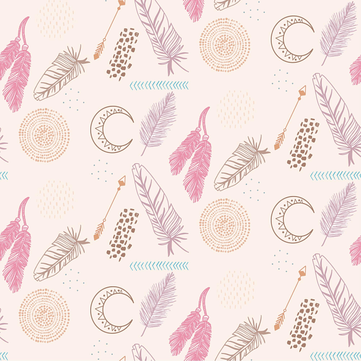 with Boho Feathers and Tribal Motifs seamless PBR texture preview