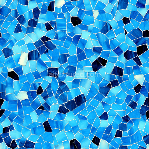 Seamless 3D Mosaic PBR Texture Featuring Blue Ceramic Tiles with Varied Tones and White G… texture preview