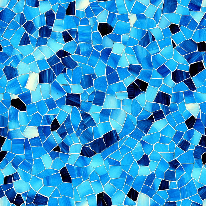 Mosaic Featuring Blue Ceramic Tiles with Varied Tones and White Grout seamless PBR texture preview