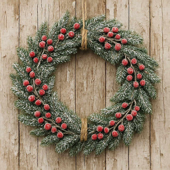 Berry Wreath Evergreen Wreath Snowy Wreath Sleigh Wood seamless PBR texture preview