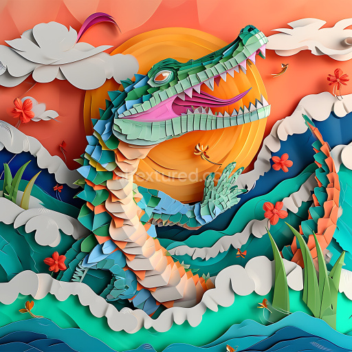 Seamless 3D PBR Crocodile Origami Scales Texture in Vibrant Colors