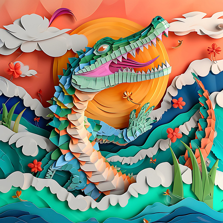 Crocodile Origami Scales in Vibrant Colors seamless PBR texture preview