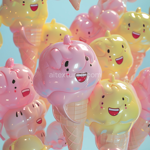 Seamless 3D Inflated Glossy Vinyl Texture with Playful Bubble Shapes in Pink and Yellow