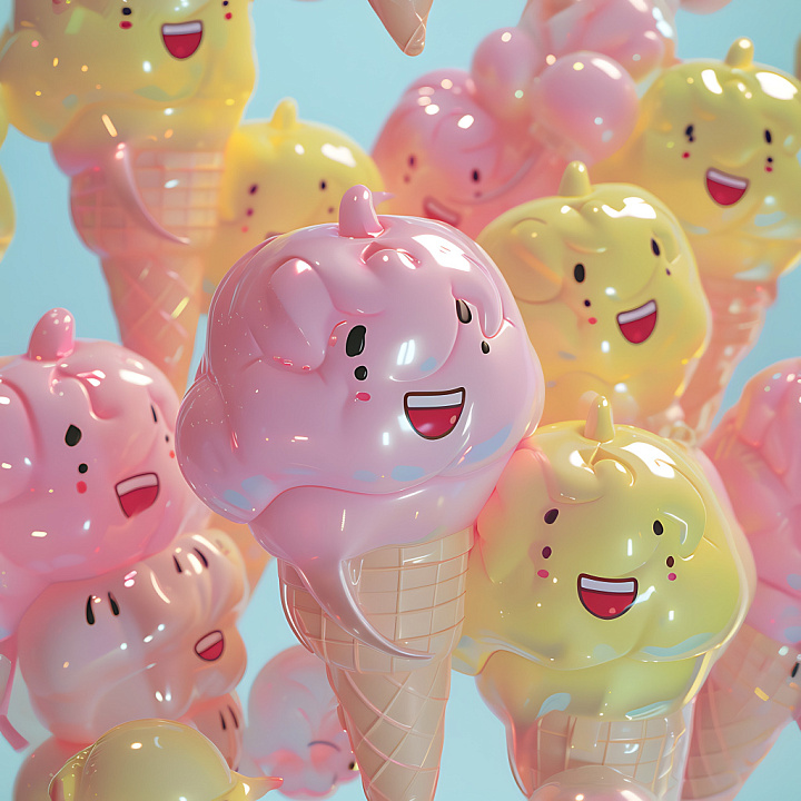 Inflated Glossy Vinyl with Playful Bubble Shapes in Pink and Yellow seamless PBR texture preview