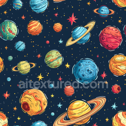 seamless Seamless 3D Space PBR Texture Featuring Colorful Cartoon Planets and Starfield texture 8k free download PBR