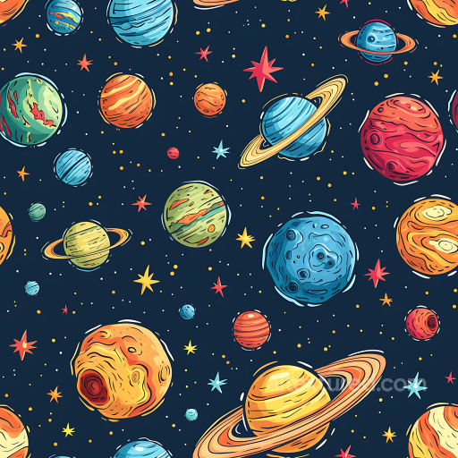 Space PBR Texture Featuring Colorful Cartoon Planets and Starfield seamless Star, space, planets PBR texture