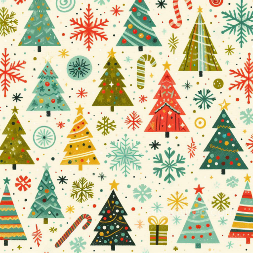 with Colorful Christmas Trees and Snowflakes Pattern seamless All Christmas Digital paper PBR texture