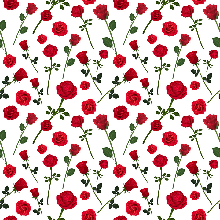 Pattern Featuring Red Rose Blooms and Stems seamless PBR texture preview