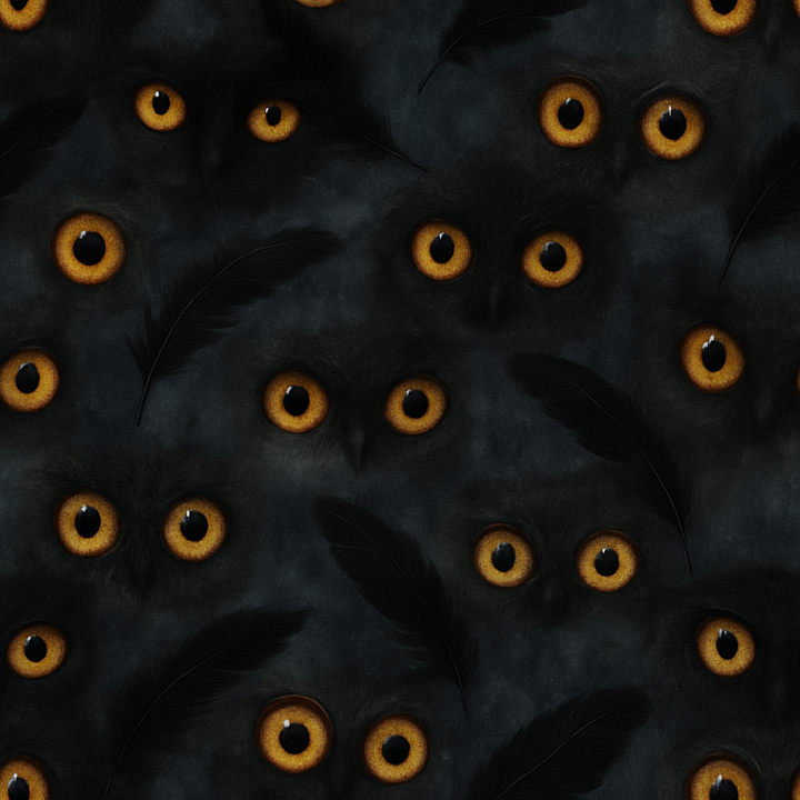 Spooky Eyes And Black Cat Fur Halloween seamless PBR texture preview